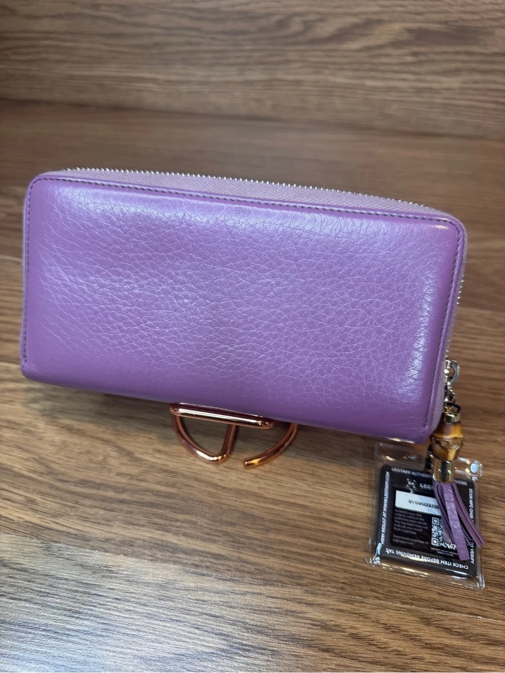 Gucci Leather Bamboo Tassel Zip Around Long Wallet Cert Of Auth Incl Rare Purple - Picture 7 of 15